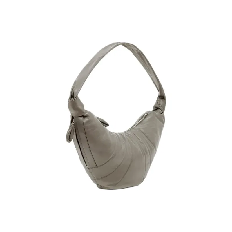 Lemaire Lambskin Croissant Bag Crossover Bag Goat Horn Bag Crossbody One Shoulder Handbag Large Size Women's Gray Green-2