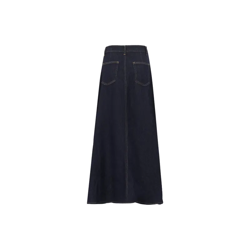 Rose Denim Long Skirts Women's Dark Blue-1