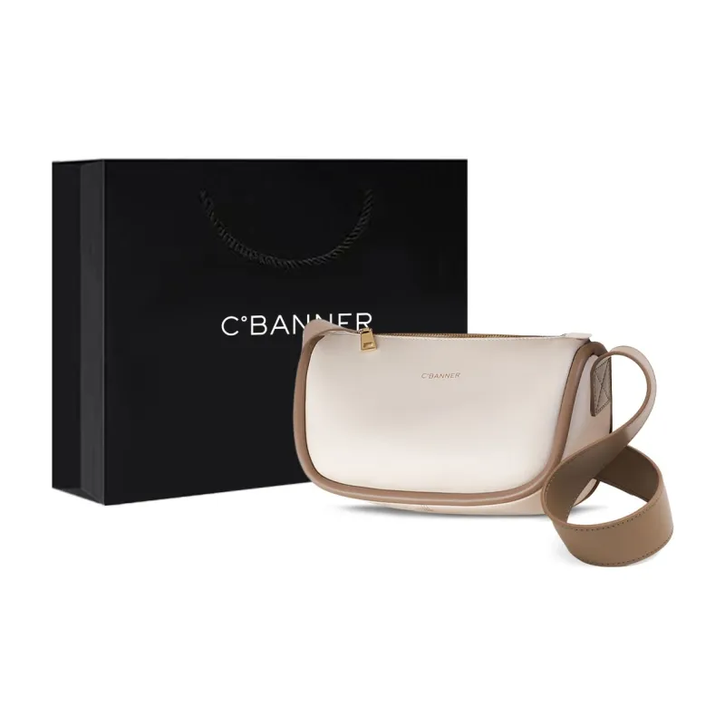 C°BANNER Split Cow Leather With Synthetic Leather Pillow Bag Shoulder Bag Women's Ecru-0