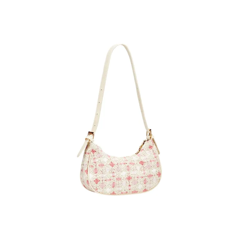 JANE KLAIN Fabric With PU Crescent Moon Shoulder Bag Handbag Women's Pink-1