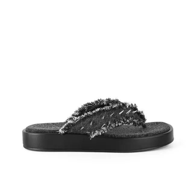 INJOYLIFE Slip Resistant Abrasion Resistant Flip Flops Women's Denim Black-1