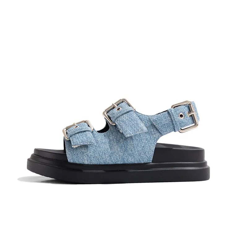 Old Meow Casual Flat Beach Sandals 4cm Women's Blue-0