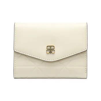 PIERRE CARDIN Top Grain Cow Leather Cropped Multi Layer Wallet Women's Beige/Black