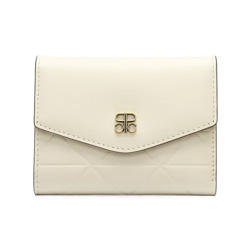 PIERRE CARDIN Top Grain Cow Leather Cropped Multi Layer Wallet Women's Beige/Black