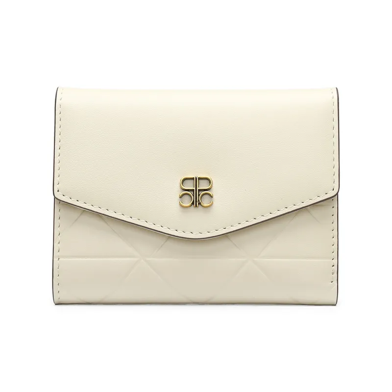 PIERRE CARDIN Top Grain Cow Leather Cropped Multi Layer Wallet Women's Beige/Black-0