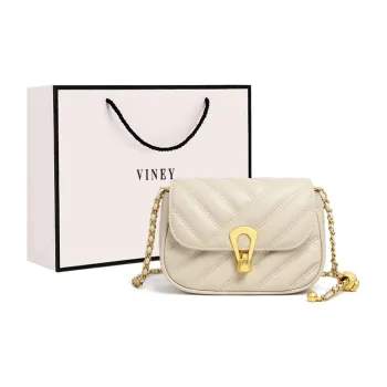 VINEY Cow Leather Crossbody Bag Shoulder Bag Small Square Bag Small Size Women's Ecru