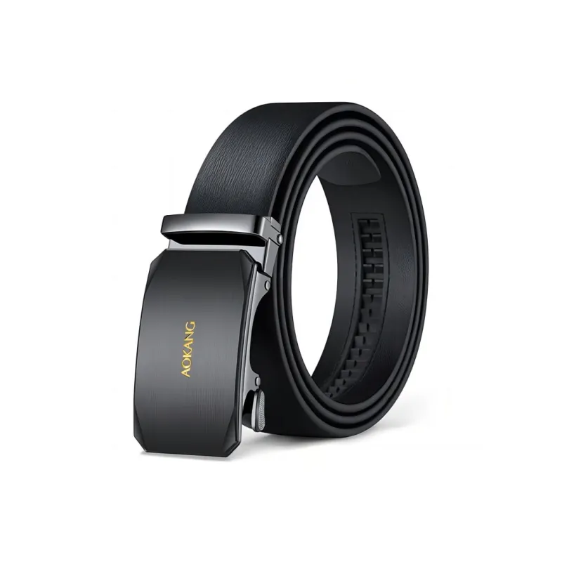 AOKANG Ritual Elegance Belt With Automatic Buckle Cow Leather Leather Belts Men's Black Width  3.5cm-2