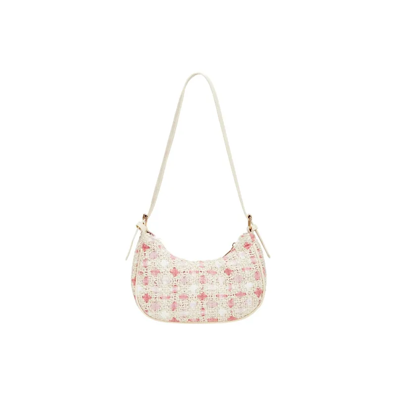 JANE KLAIN Fabric With PU Crescent Moon Shoulder Bag Handbag Women's Pink-0