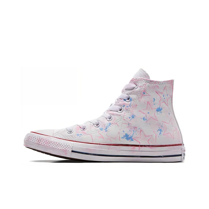 Converse Chuck Taylor All Star Paint Durable Breathable High-Top Canvas Shoes Unisex White Pink-0