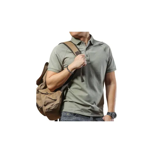 Seasonal Words Polo Shirts Men Gray Green