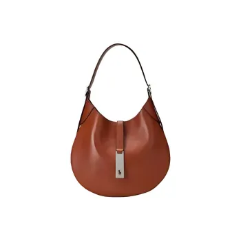 Polo Ralph Lauren Polo ID Cow Leather Handbag, Shoulder Bag Small Size Women's Brown