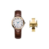 Brown with White Stitching Genuine Leather-Gold-Tone Lock Women's