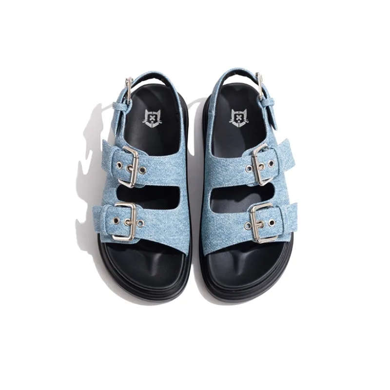 Old Meow Casual Flat Beach Sandals 4cm Women's Blue-4