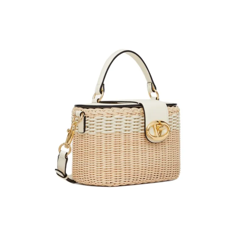 Valentino Vlogo Wicker Handbag Shoulder Bag Crossbody Bag Box Bag Makeup Bag Women's Natural Laminated Ivory-1