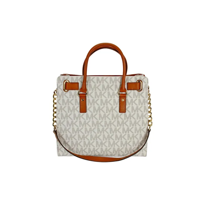 MICHAEL KORS Hamilton Series PVC One Shoulder Handbags Large Size Women's Vanilla White & Leather Brown-2