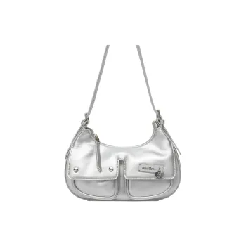 ONE TIME Synthetic Leather Shoulder Bag Trumpets Women's Black/Metallic Silver