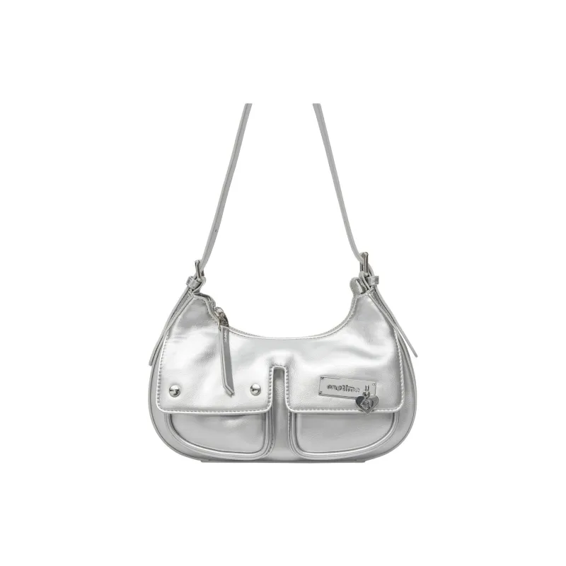 ONE TIME Synthetic Leather Shoulder Bag Trumpets Women's Black/Metallic Silver-0