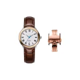 Brown with White Stitching Genuine Leather-Rose Gold Buckle Women's