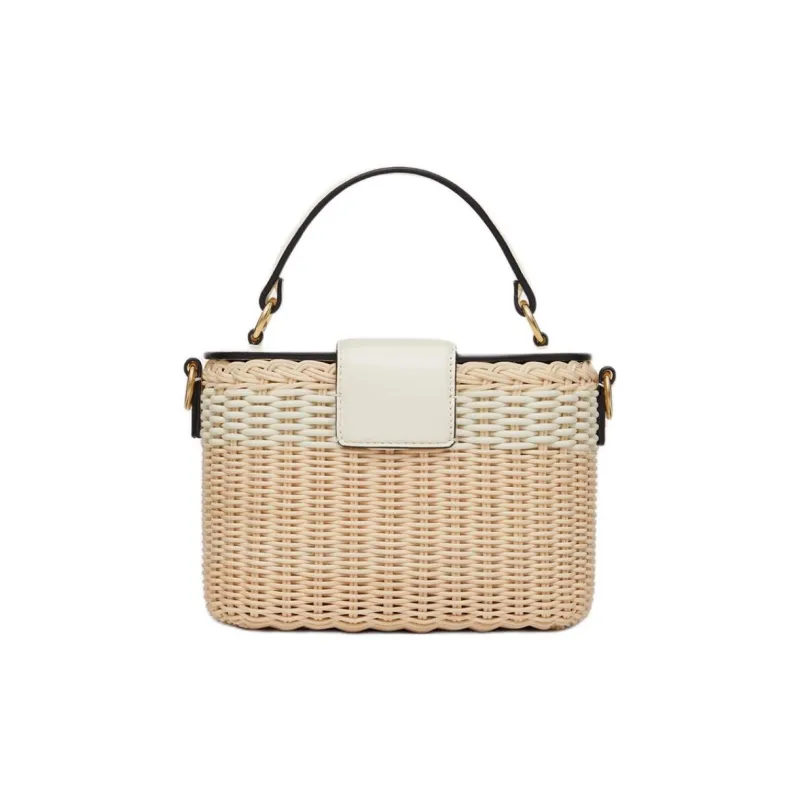 Valentino Vlogo Wicker Handbag Shoulder Bag Crossbody Bag Box Bag Makeup Bag Women's Natural Laminated Ivory-3