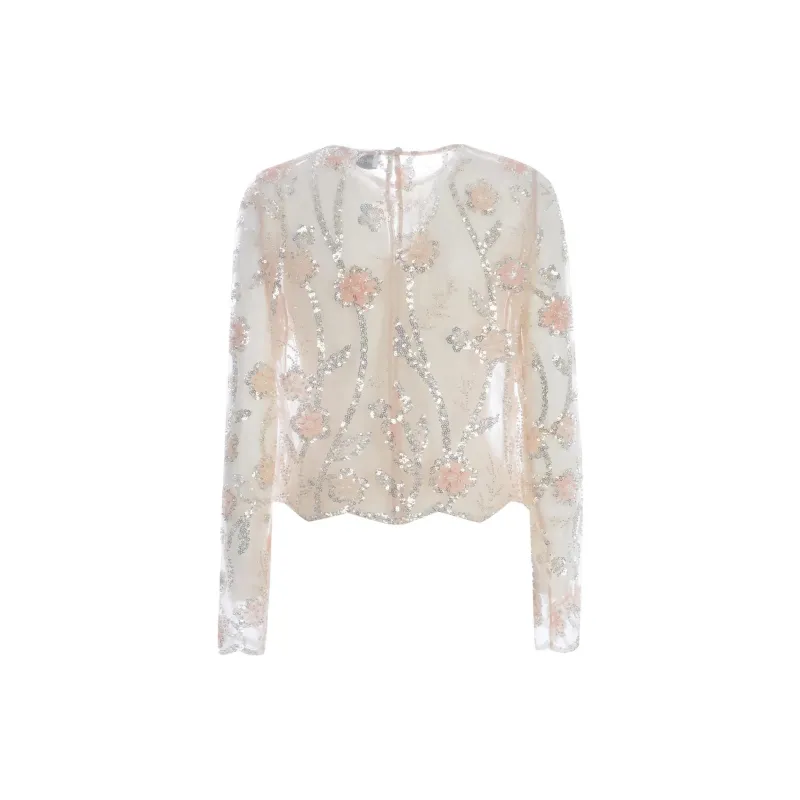 Self-portrait Sequinned Sheer Mesh Blouse-1