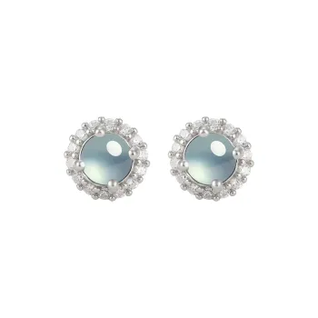 Purple Muli Ice Glutinous Blue Water Jadeite Stud Earrings Women's