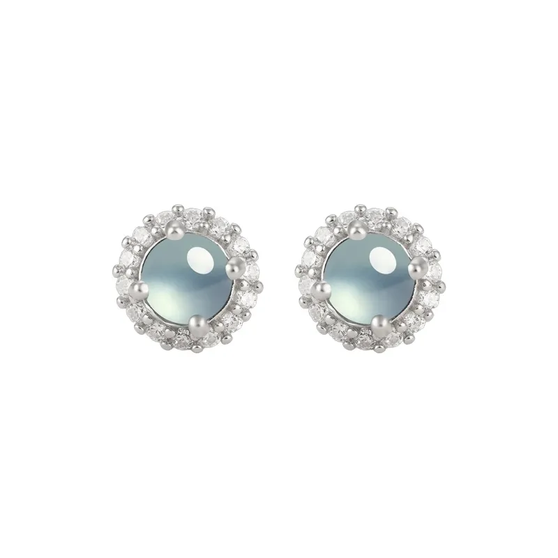 Purple Muli Ice Glutinous Blue Water Jadeite Stud Earrings Women's-0