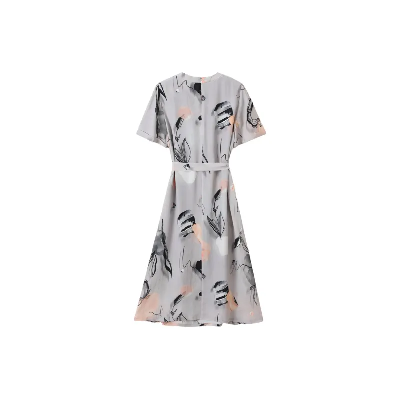 H-YXIANG Short-Sleeved Dresses Women's Ink Wash Iridescent-1