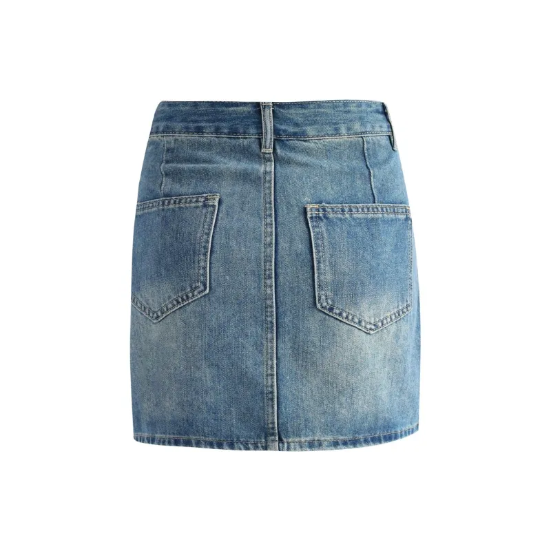 Rose Denim Short Skirts Women's Vintage Blue-1