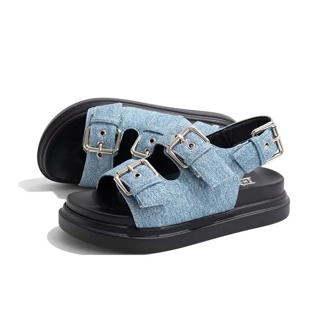 Old Meow Casual Flat Beach Sandals 4cm Women's Blue-1