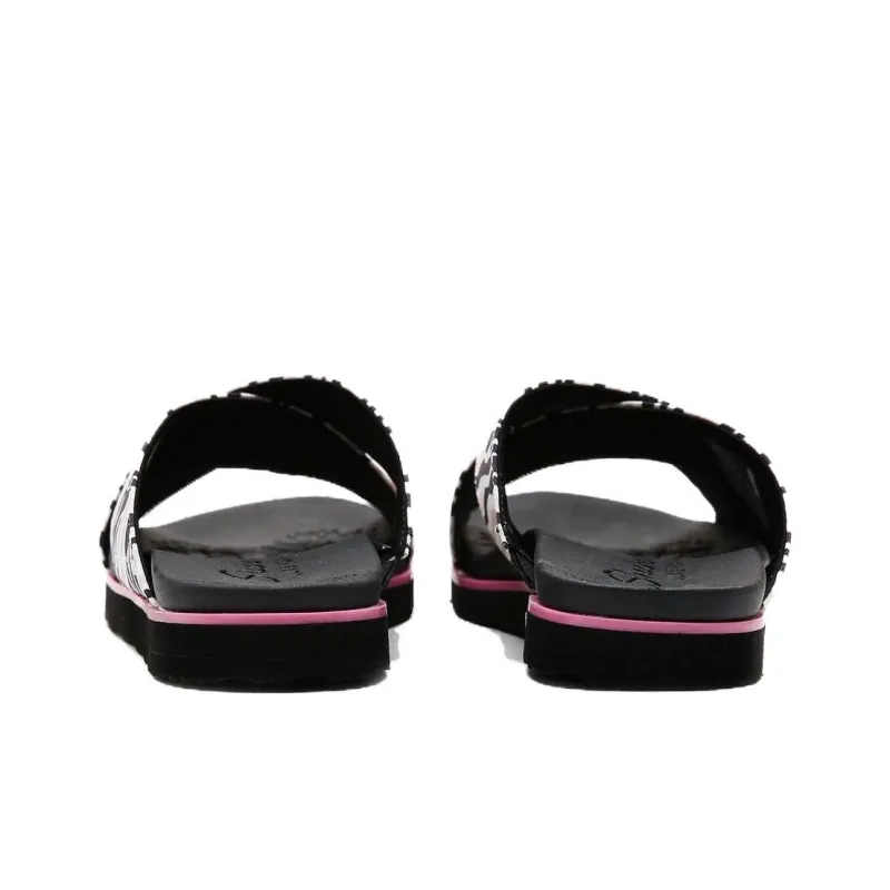 Skechers Rubber Sole Slide Slippers Women's Black White-3
