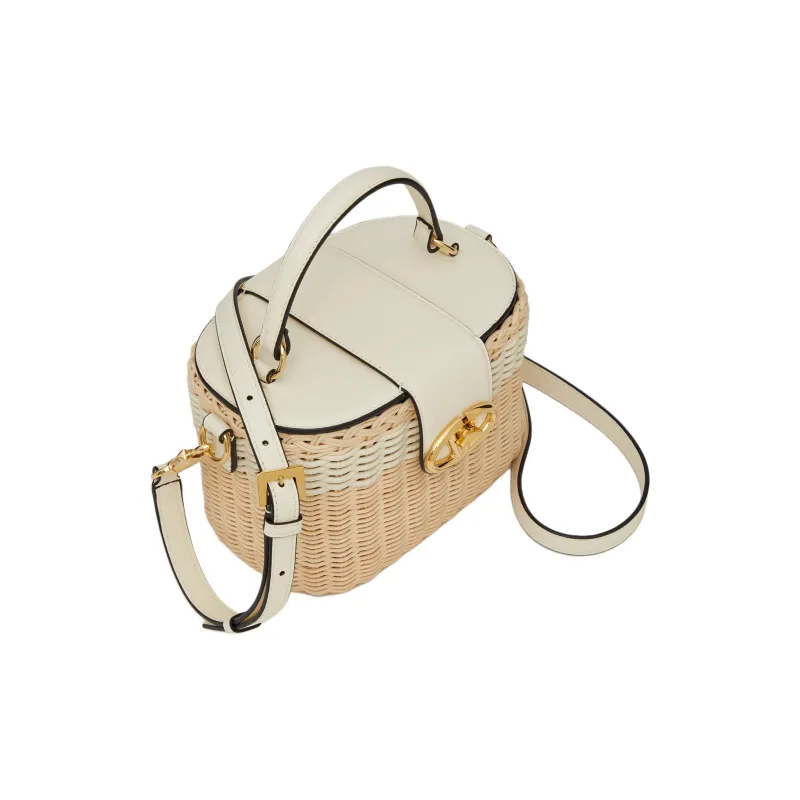 Valentino Vlogo Wicker Handbag Shoulder Bag Crossbody Bag Box Bag Makeup Bag Women's Natural Laminated Ivory-4