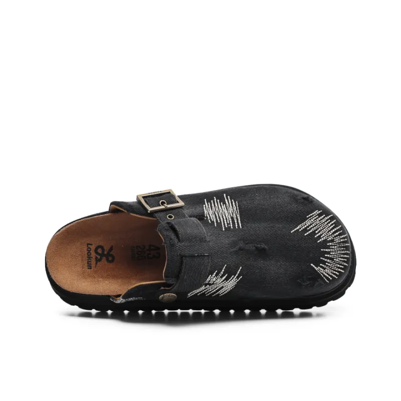 Angelmi Abrasion Resistant Slip Resistant Wrap toe Slippers Unisex Denim Black-3