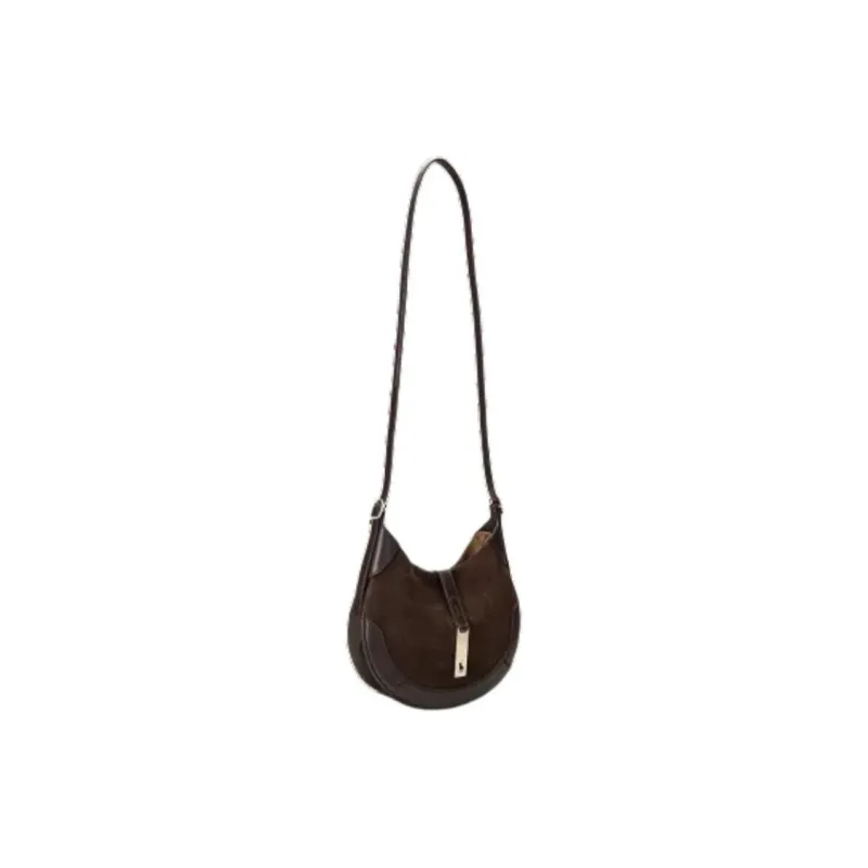 Polo Ralph Lauren Polo ID Nubuck Portable Crossbody Bag Shoulder Bag Small Size Women's Chocolate-1