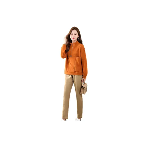 IVENI Casual Suits Women's Top Orange, Bottom Khaki