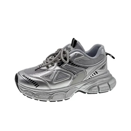 LISATANG Anti-Slip And Wear-Resistant Breathable Low-Top Chunky Sneakers Women's Silver