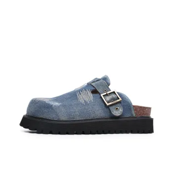 Angelmi Abrasion-Resistant Slip-Resistant Wrap-toe Slippers Unisex Denim Blue
