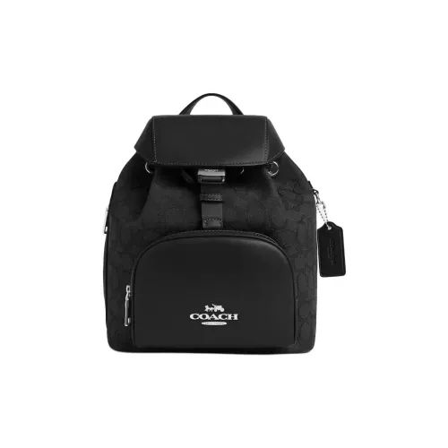COACH Pacer Jacquard With Calfskin Backpack Small Size Women's Black