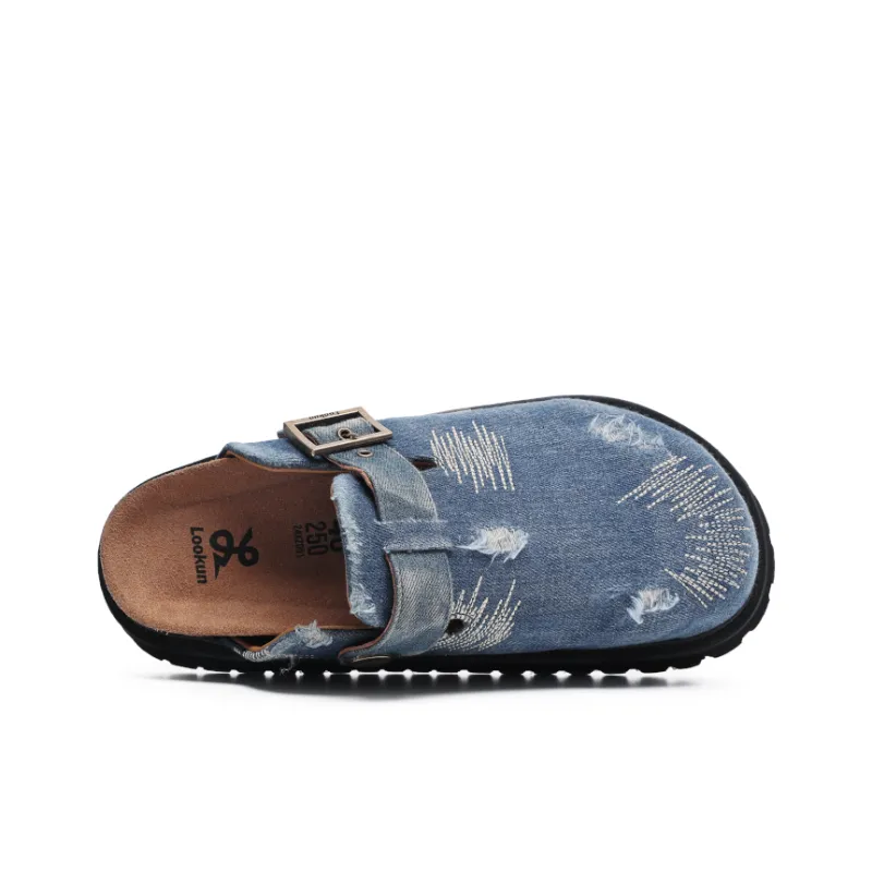 Angelmi Abrasion Resistant Slip Resistant Wrap toe Slippers Unisex Denim Blue-3