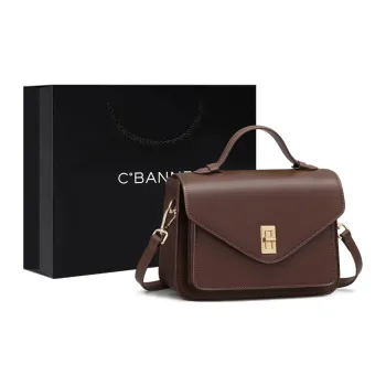 C°BANNER Cow Leather With Synthetic Leather Handbag, Crossbody Bag, Small Square Bag Women's Dark Coffee