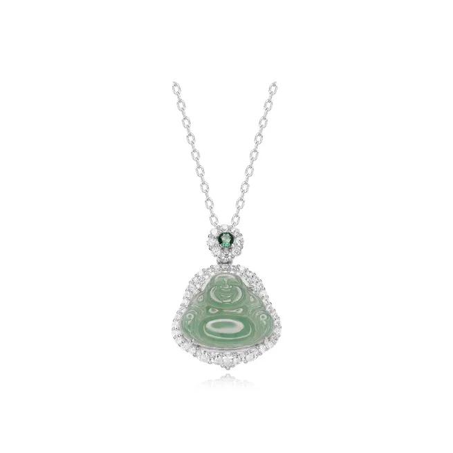 MOONS FAME Bean Type Jadeite Laughing Buddha Necklace Women's-3