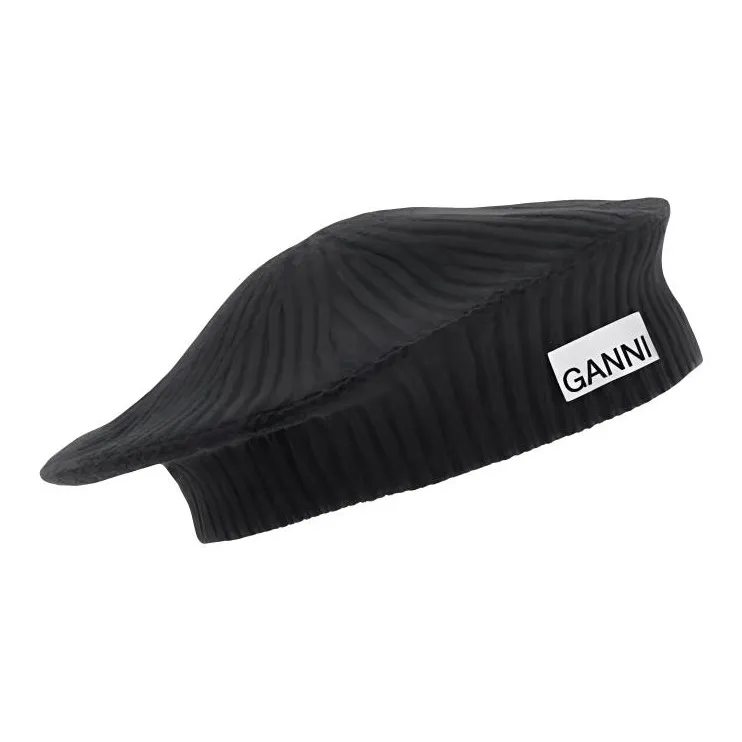 GANNI Knitted Fabric Blend Berets Women's Gray/Black/Milk Tea Beige-1