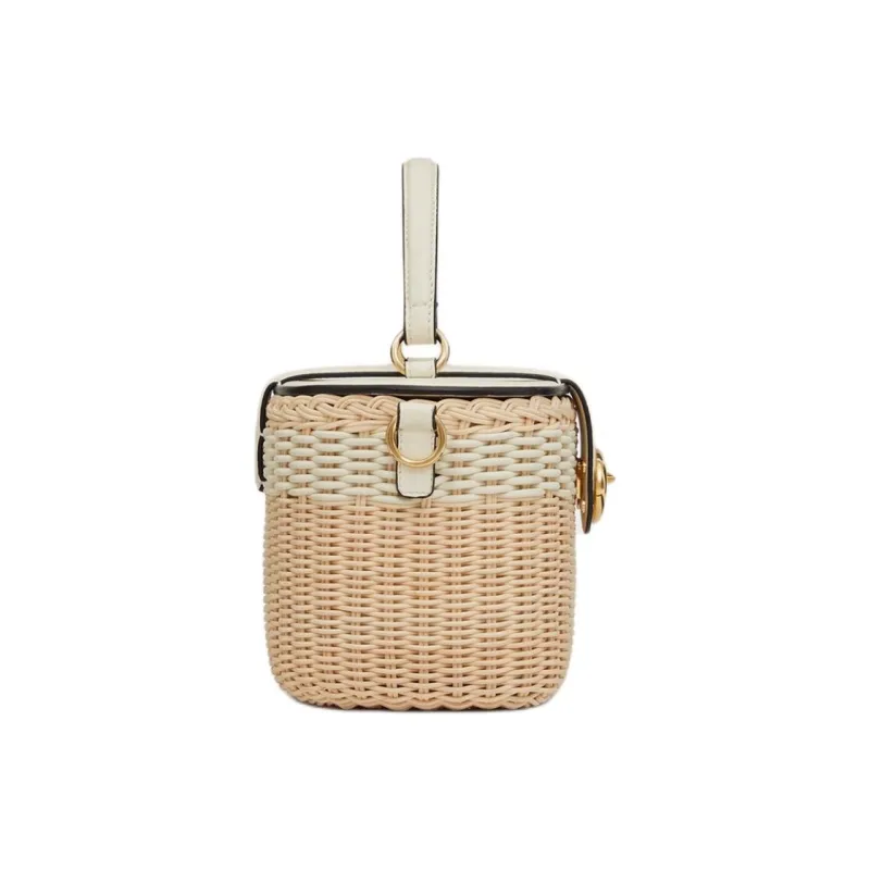 Valentino Vlogo Wicker Handbag Shoulder Bag Crossbody Bag Box Bag Makeup Bag Women's Natural Laminated Ivory-2