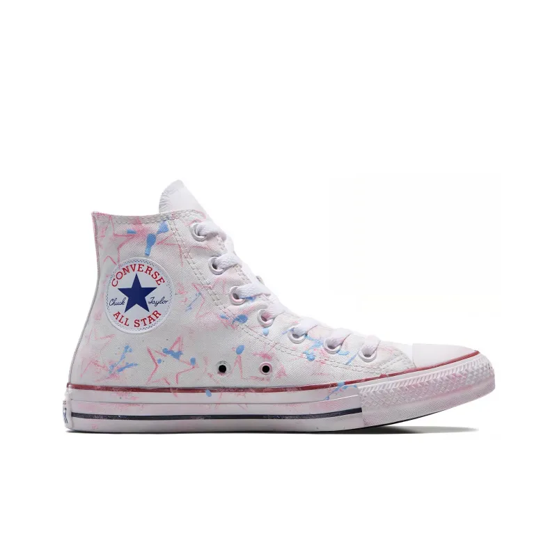 Converse Chuck Taylor All Star Paint Durable Breathable High-Top Canvas Shoes Unisex White Pink-1