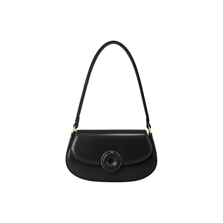 ONE TIME PU Saddle Bag Donut Bag, Shoulder Bag, Portable Crossbody Bag, Shoulder Bag Medium Size Women's Black-1