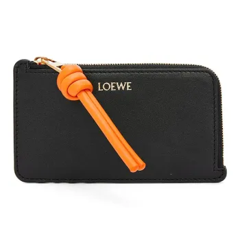 LOEWE Shiny Nappa Leather Card Holder Regular Women's Black & Dazzling Orange