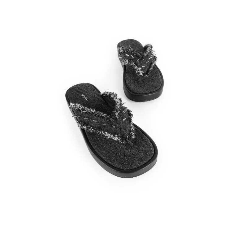 INJOYLIFE Slip Resistant Abrasion Resistant Flip Flops Women's Denim Black-3