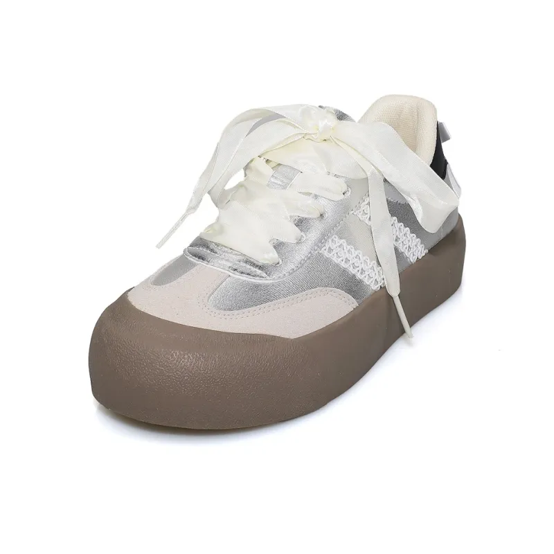 B10CROWN Slip Resistant Cushioning Lightweight Breathable Low Top Skateboard Shoes Women's Silver-1