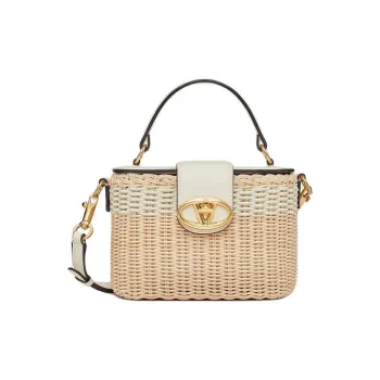 Valentino Vlogo Wicker Handbag Shoulder Bag Crossbody Bag Box Bag Makeup Bag Women's Natural Laminated Ivory