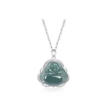MOONS FAME Bean Type Jadeite Laughing Buddha Necklace Women's