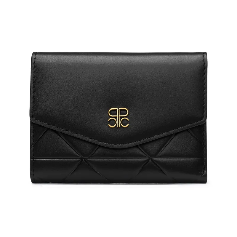 PIERRE CARDIN Top Grain Cow Leather Cropped Multi Layer Wallet Women's Beige/Black-5